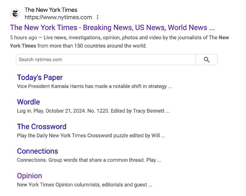 Google 取消了搜索结果中的额外搜索框看到 The New York Times 链接下方的小搜索框了吗？ 这就是 Google 要拿走的东西