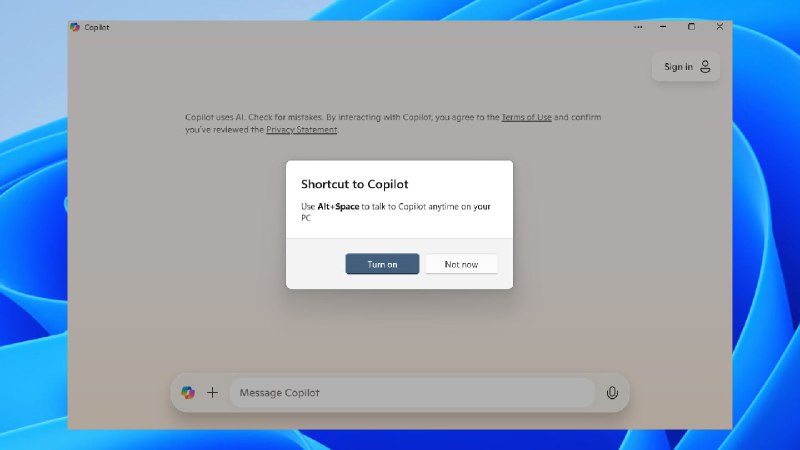 ⌨️ Windows 11 Copilot 新快捷键：Alt+Space微软正为 Windows 11 的 Copilot 应用推送新的快捷键组合：Alt+Space，而非预期的 Win+C