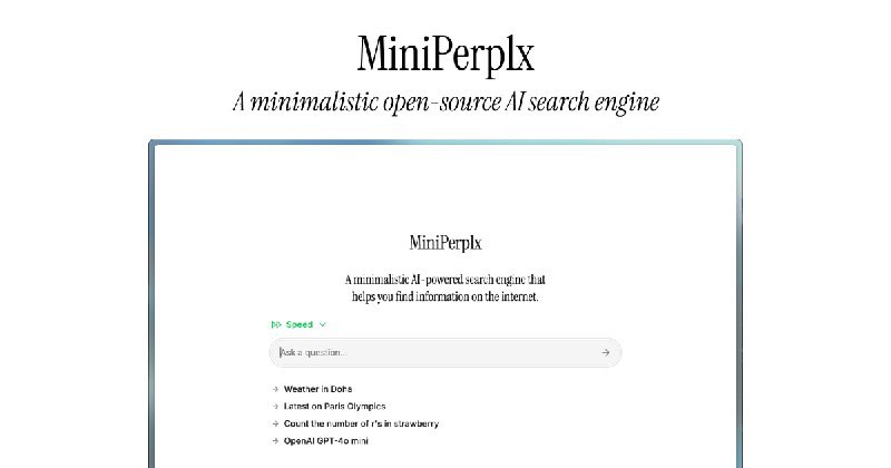 #AI #搜索引擎 #开源🔎 MiniPerplx - 一个简单的 AI 搜索引擎正如它的名字一般，是迷你版的 Perplexity