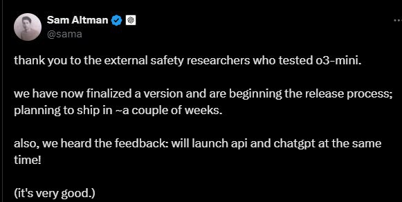 🚀OpenAI或加速发布o3-mini，应对AI竞争加剧OpenAI全球事务副总裁Chris LeHane宣布“o3”将于周五发布，外界普遍推测为更经济快速的o3-mini模型