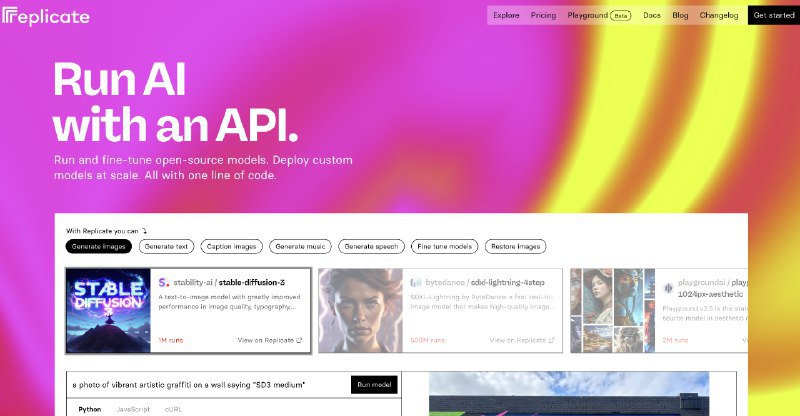 #AIReplicate — 使用 API 运行 AIReplicate 只需几行代码即可在云中轻松运行数千个开源模型