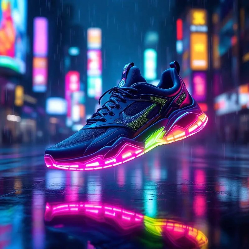 Prompt ✏️: A dynamic product shot of a futuristic neon sneaker floating above a sleek, reflective surface in a cyberpunk cityscape, glowing neon accents pulsating in vibrant hues of electric blue, magenta, and neon green, surrounded by holographic advertisements and digital rain, ultra-detailed textures showcasing the sneaker’s cutting-edge design, dramatic moody lighting with high contrast, shot with a Sony A7R IV, 85mm f/1.2 lens, deep shadows and rich neon reflectionsModel 🖼: flux pro📢 频道 ✈️ 群聊 📬 投稿 💵 商务via AI绘画｜AI视频 | AI音乐 - Telegram Channel