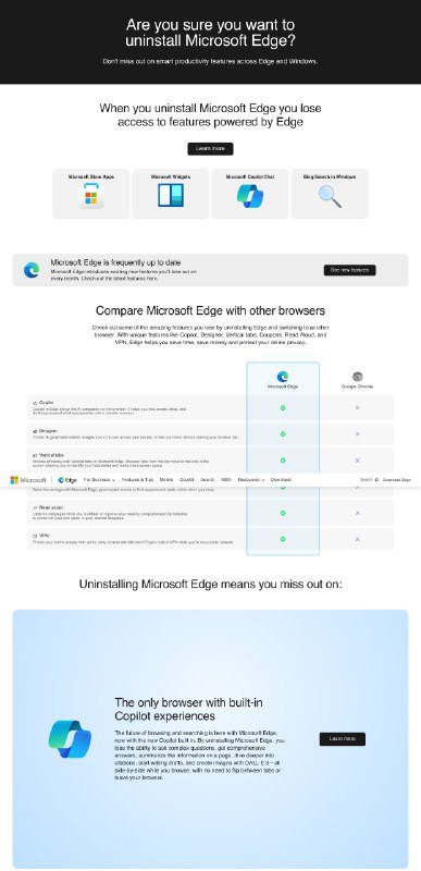 🚫微软“卸载指南”实为Edge浏览器推广，引用户不满微软发布名为“如何卸载 Microsoft Edge”的官方指南，但内容并非指导卸载，而是宣传Edge浏览器的优点，如集成Copilot、垂直选项卡等，并声称优于Chrome浏览器